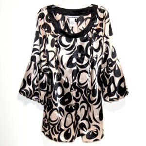 Dana Kay Women's Black & Creme Abstract Print 3/4 Sleeve Top – Size: 22W